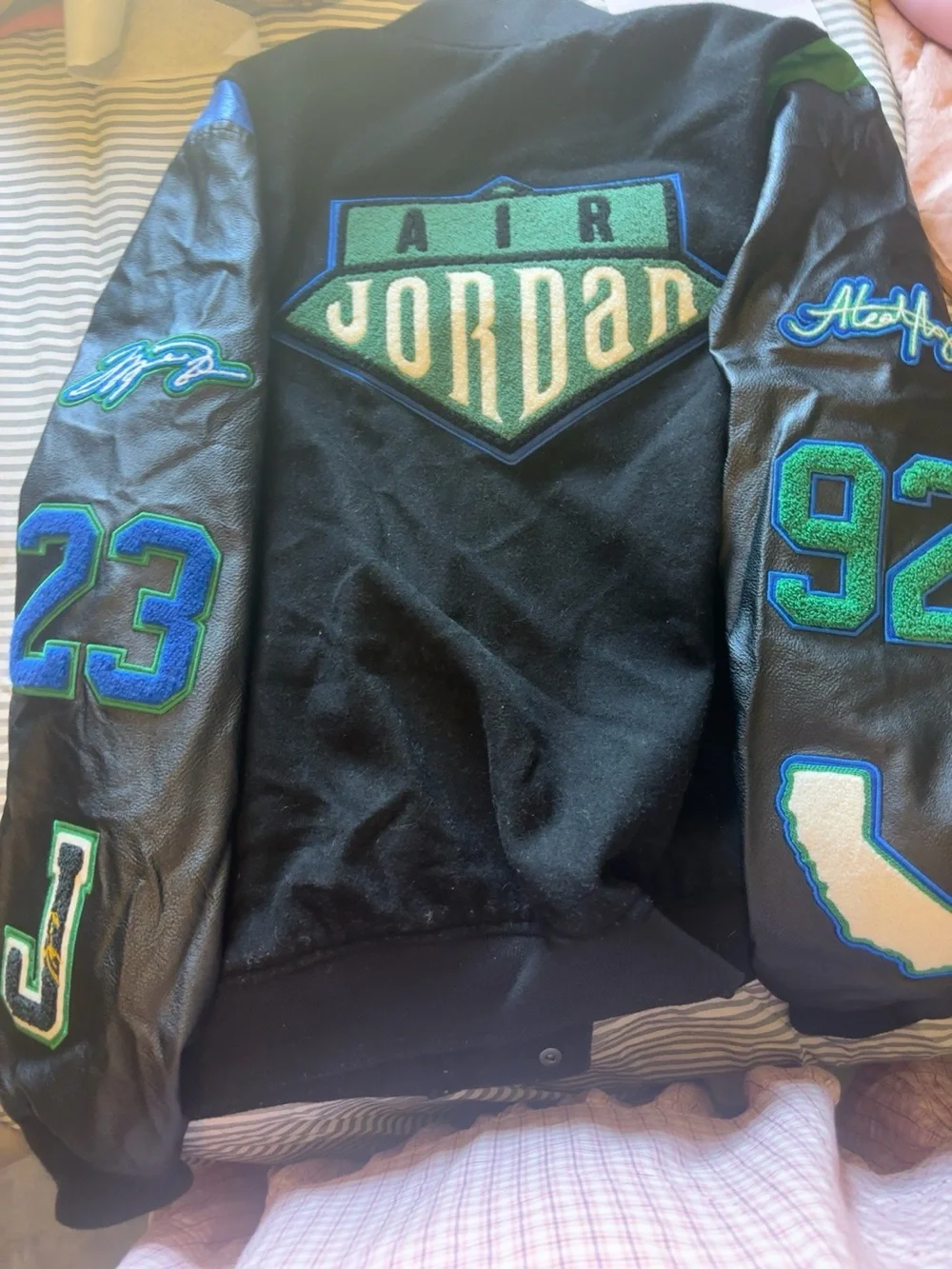 Jordan Black Bomber Jacket with Green Air Jordan Patch